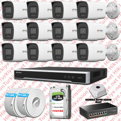 Hikvision 12 İp Güvenlik Kamerası Seti 4mp Colorvu Hibrit